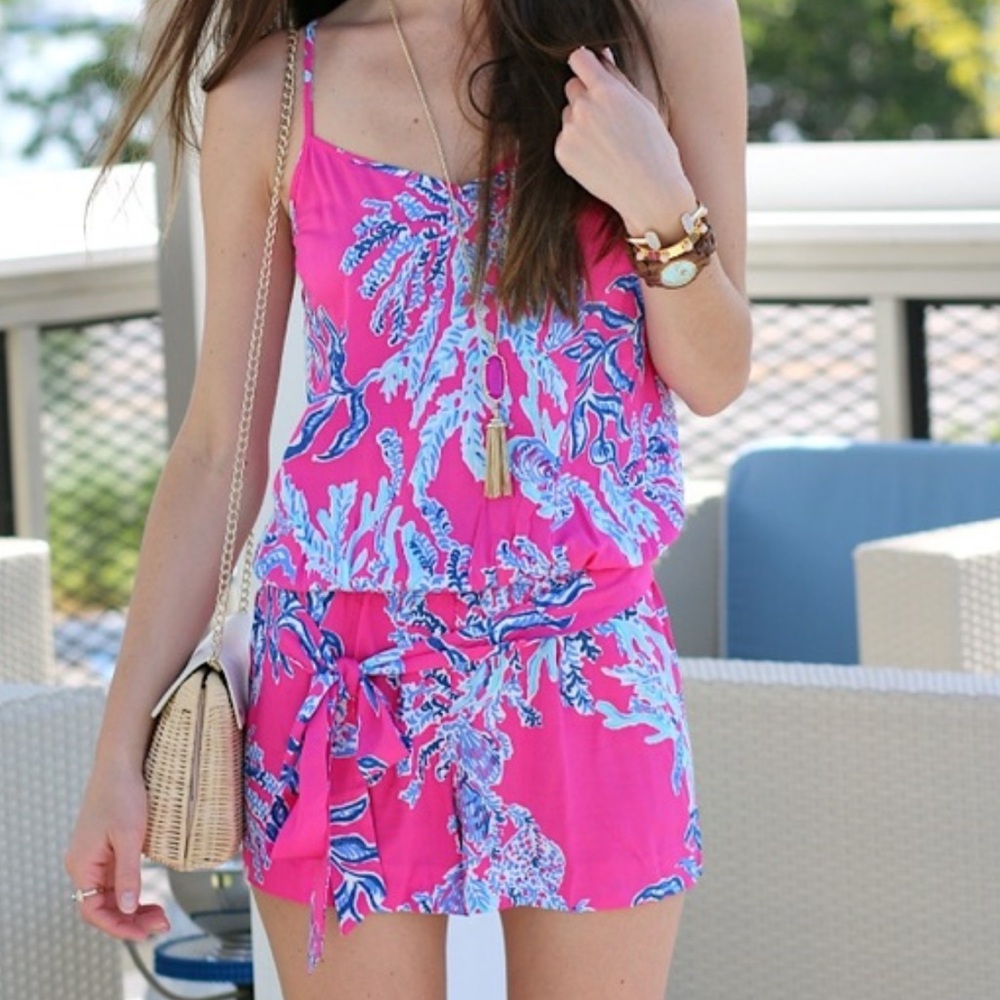 Lilly Pulitzer Pink Floral Print One-Piece Romper